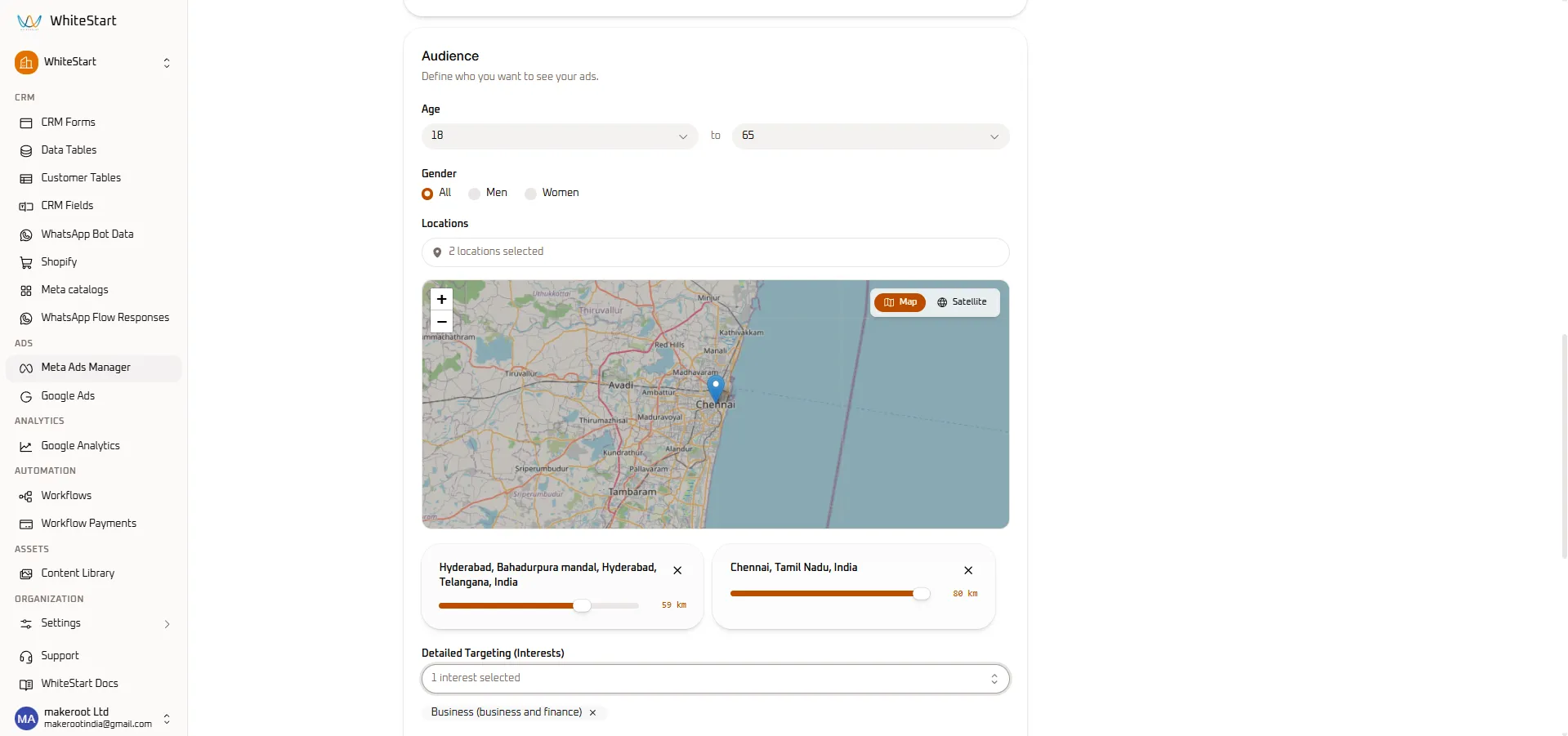 Create Ad Set - Geo Map Radius & Detailed Targeting