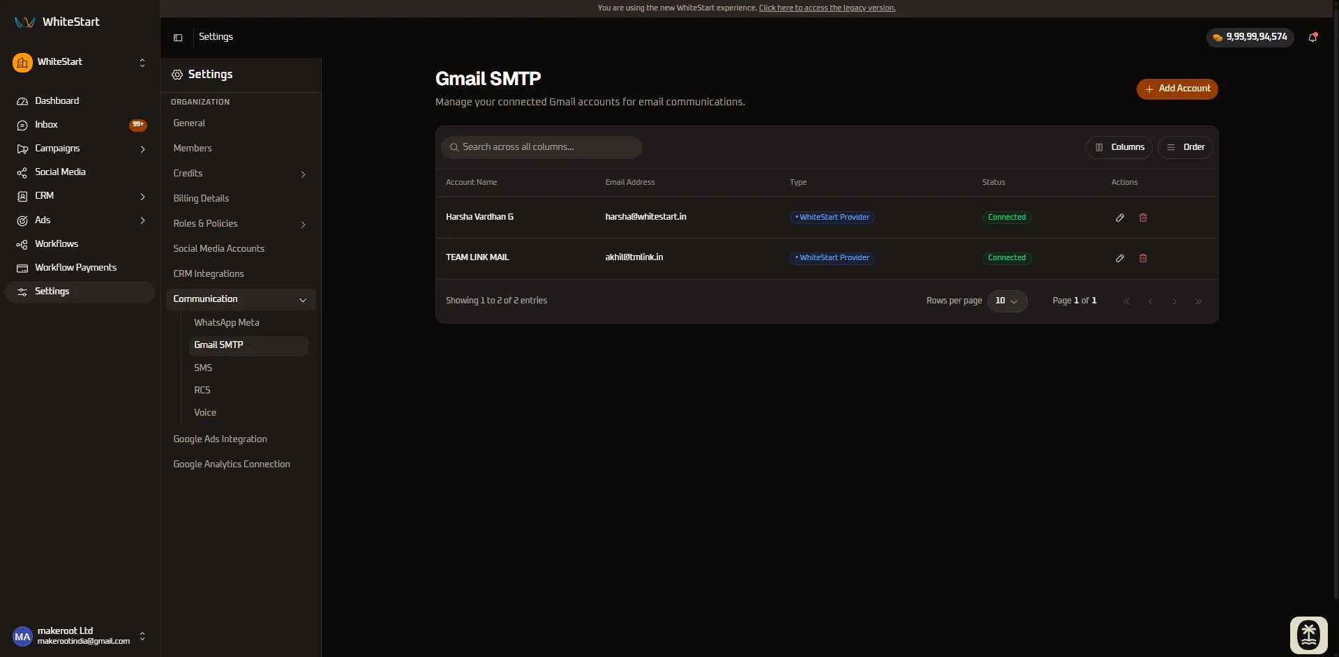 Gmail SMTP Accounts Directory