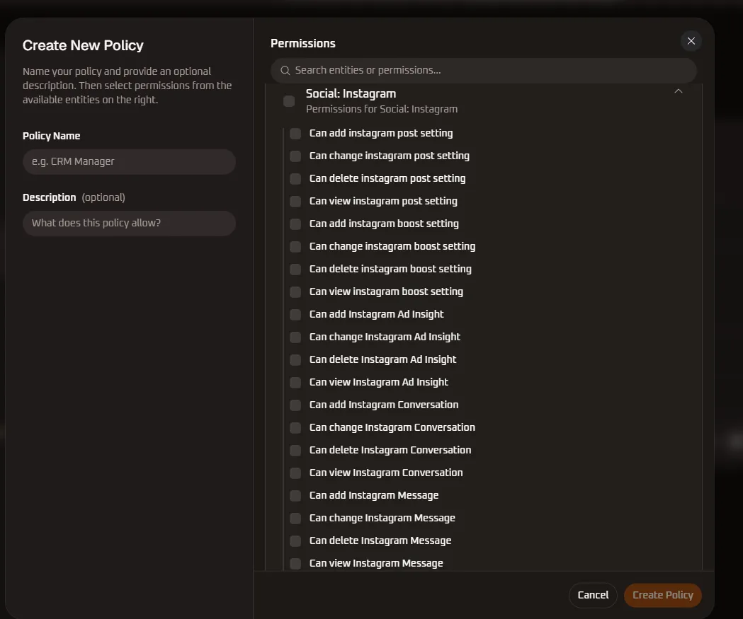 Social: Instagram Permissions Detail