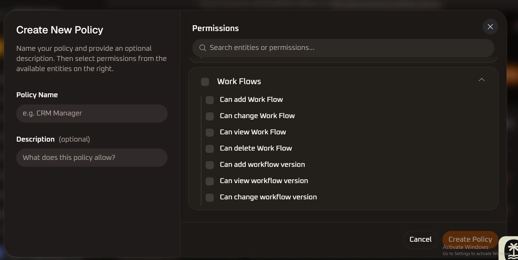 Work Flows Permissions Detail