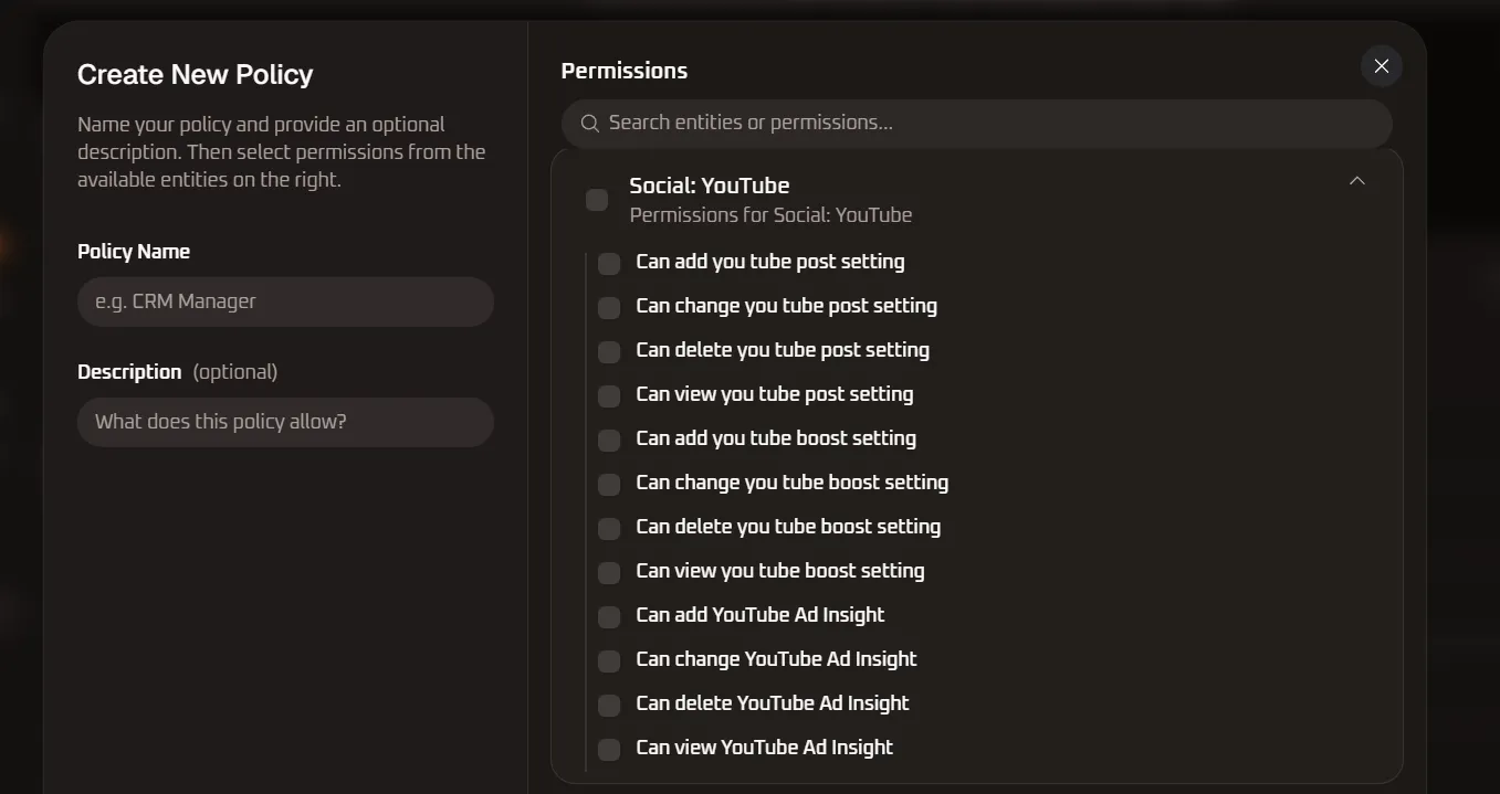 Social: YouTube Permissions Detail