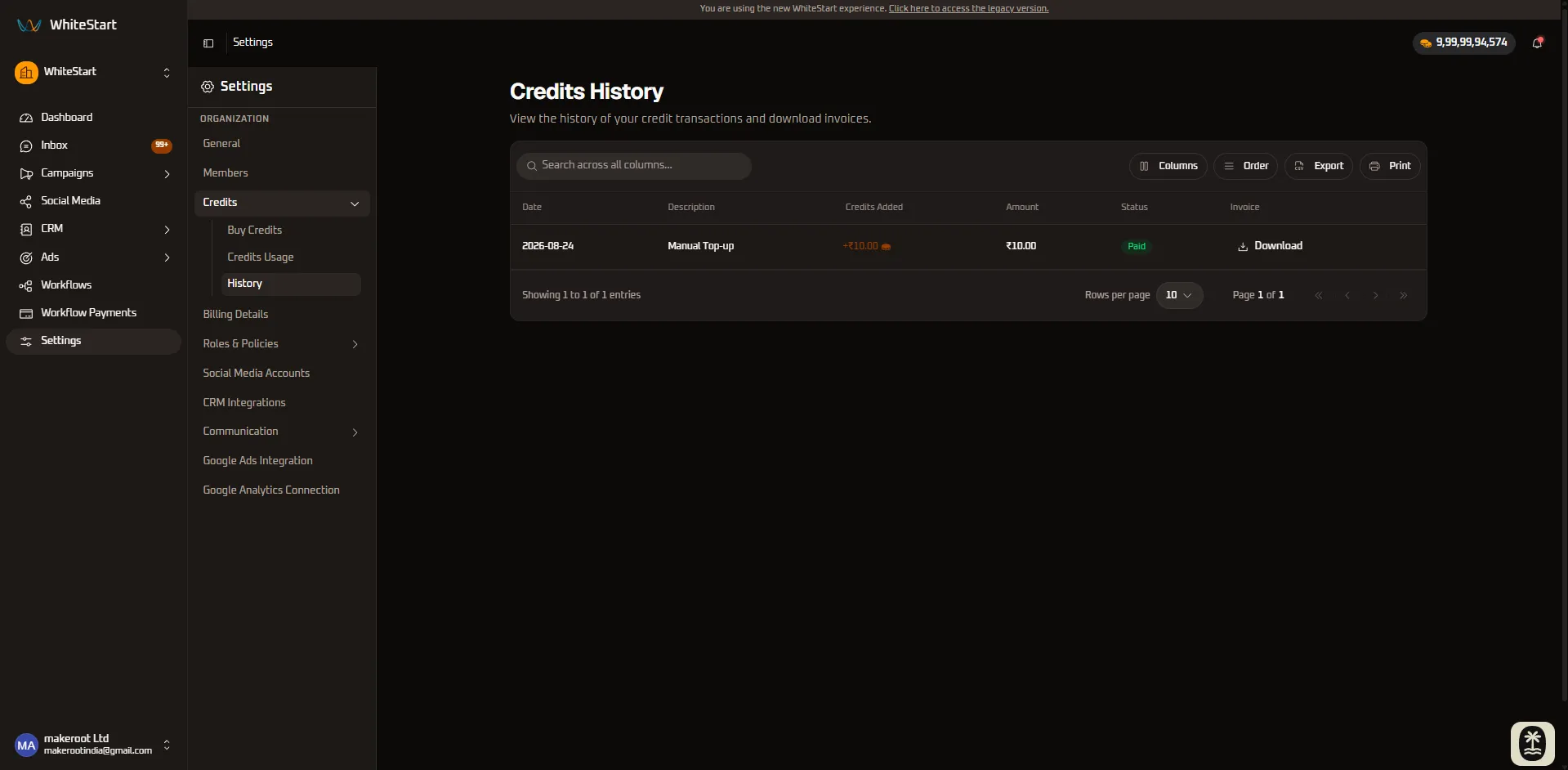 Credits History