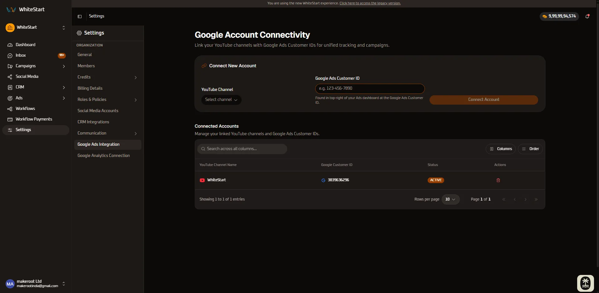 Google Account Connectivity