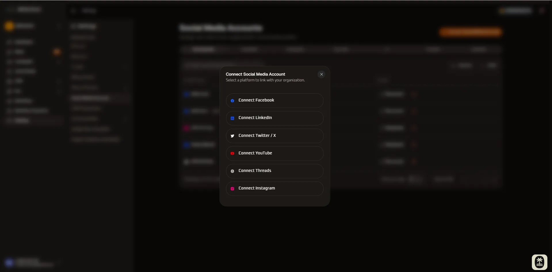 Connect Social Media Account Modal